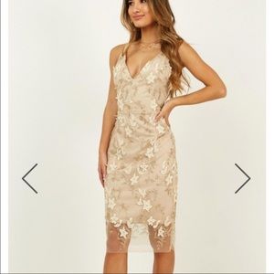 Showpo Look Over Here Dress in gold floral
